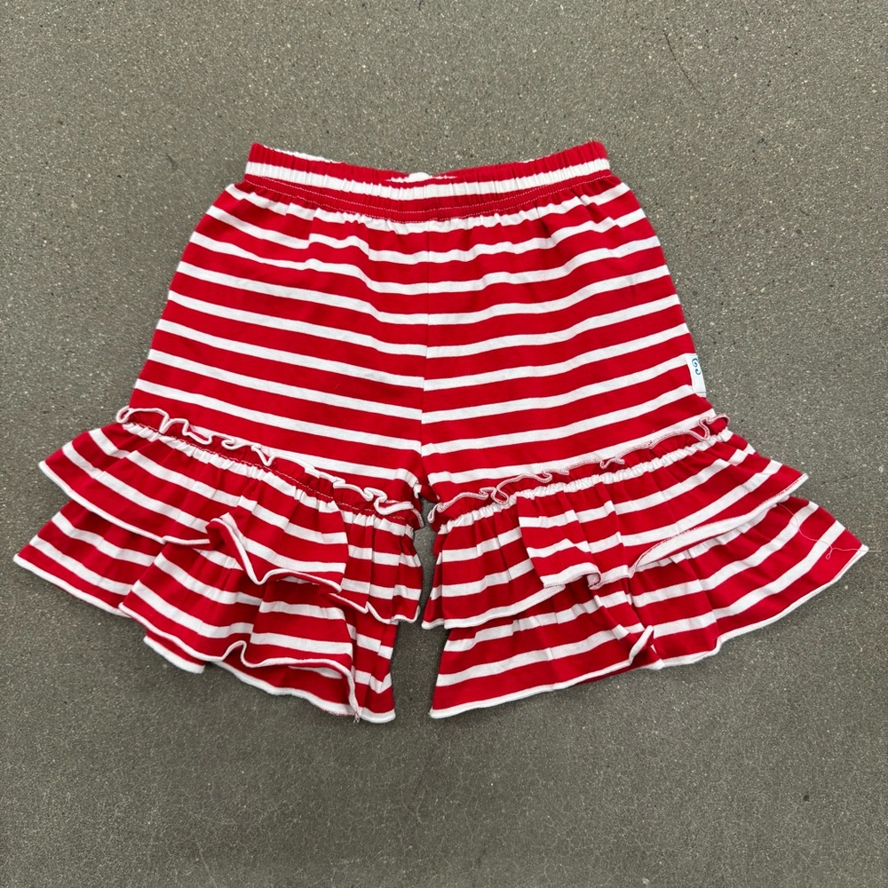 Momi Boutique Red and White Nautical Stripe Ruffle Shorts Size 8
